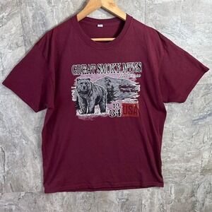 Great Smoky Mountains Tennessee  Bear burgundy cotton t-shirt Men's Large